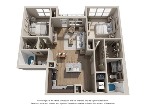 Floor plan for 2 beds, 2 baths, 1064 sqft